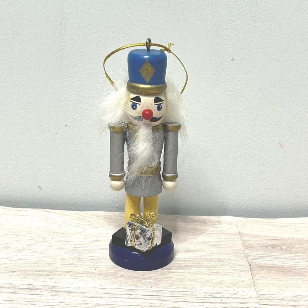 Wooden Nutcracker Ornament Blue Hat Soldier Figurine Christmas Tree Decor Gift